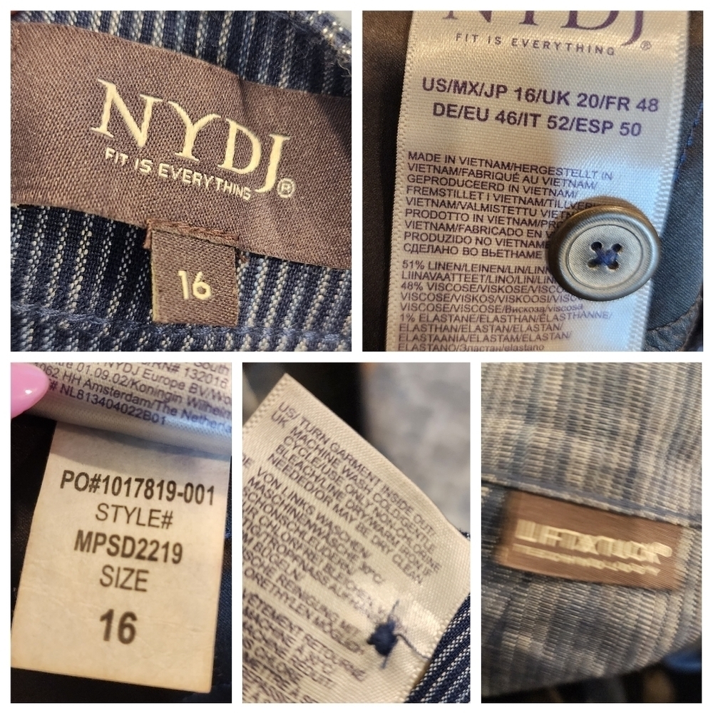 NYDJ Linen Blend Blue Stripe Pants Lift×Tuck Women's Size 16 - Picture 3 of 16